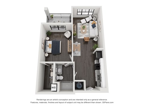 Floor plan for 1 bed, 1 bath, 761 sqft